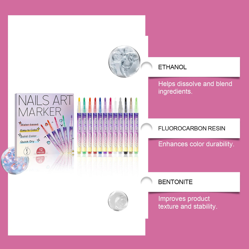 12-Color Nail Art Pen Set – Acrylic Doodle & Liner Pens Nail Art Pen Set Zpaxo
