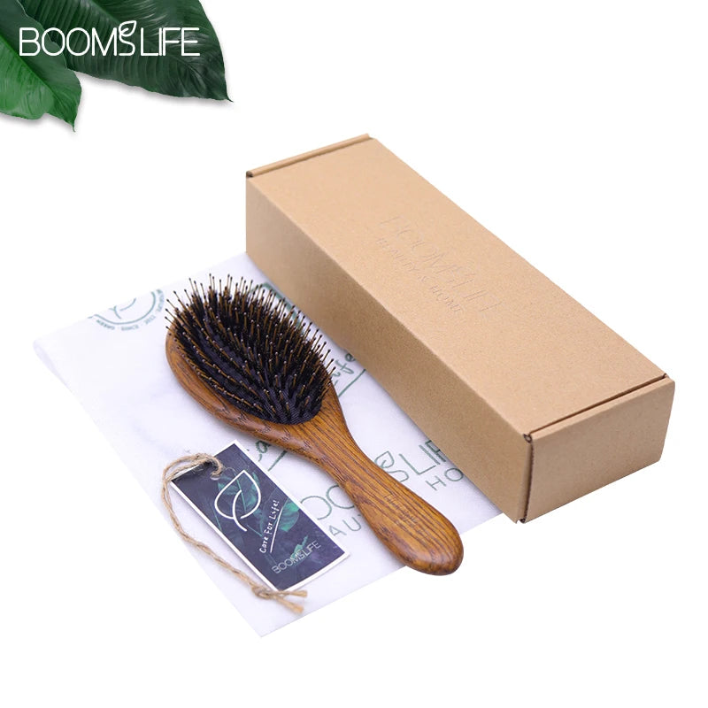 Custom Name Boar Bristle Hair Brush Women Detangling Hairbrush Hair Style Wood Comb Wet Dry Hair Scalp Brosse A Cheveux Bebe Zpaxo