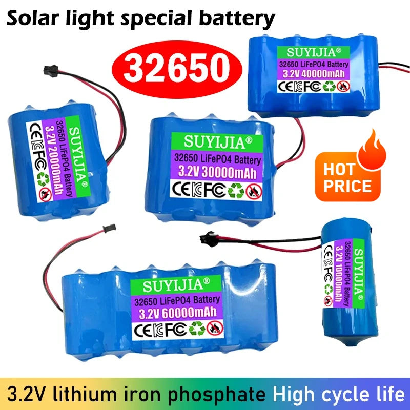 32650 New Solar Lamp Battery 3.2V Large Capacity Lithium Battery Solar Street Lamp Floodlight Battery with Protection Panel Zpaxo