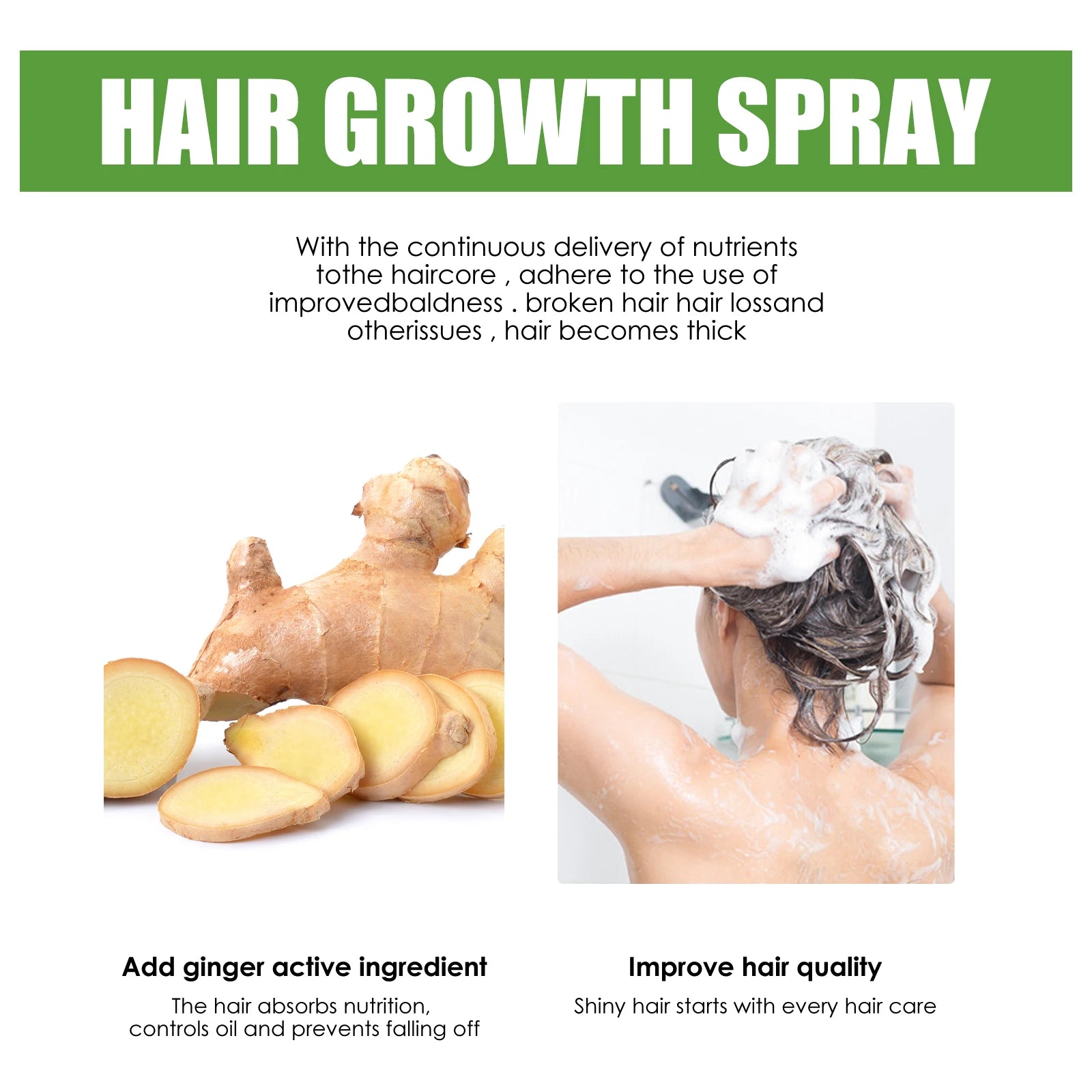 Ginger Hair Growth Spray | Anti-Baldness Scalp Treatment Serum Hair Growth Spray Zpaxo
