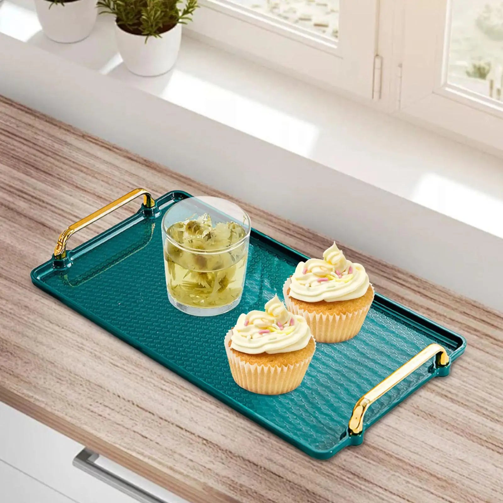 Rectangular Serving Tray with Handles – Vanity & Kitchen Platter Serving Tray Zpaxo green large