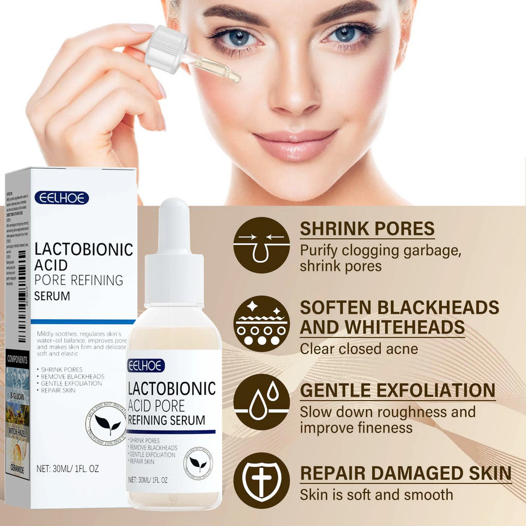 EELHOE Lactobionic Acid Pore Shrink Face Serum Skin Repair Remove Blackheads Acne Skin Care Lasting Moisturizing Korean Cosmetic Zpaxo