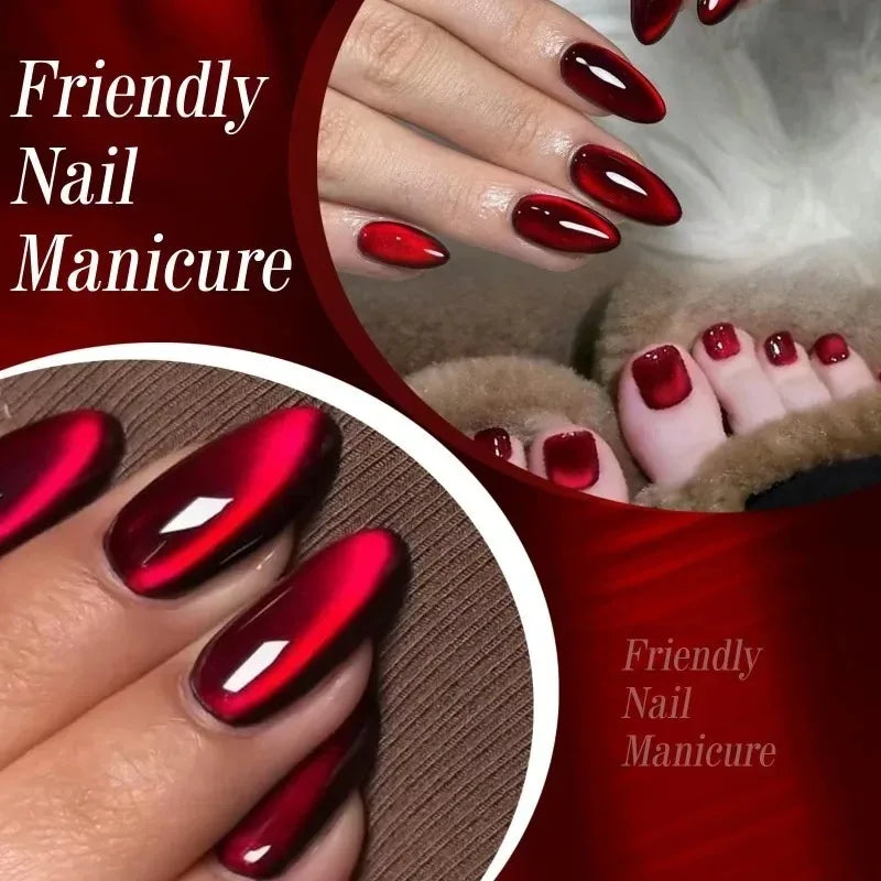 Red Ruby Cat Eye Magnetic Gel Nail Polish Cherry Art DIY Sparking