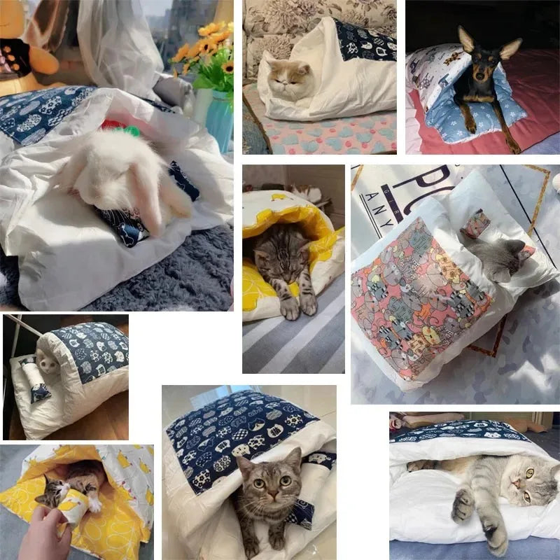 Kawaii Removable Cats Bed House Home Supplies Products for Adult Cats Large Pet Dog Bed Cat's House Cave Comfortable Food Cute Zpaxo