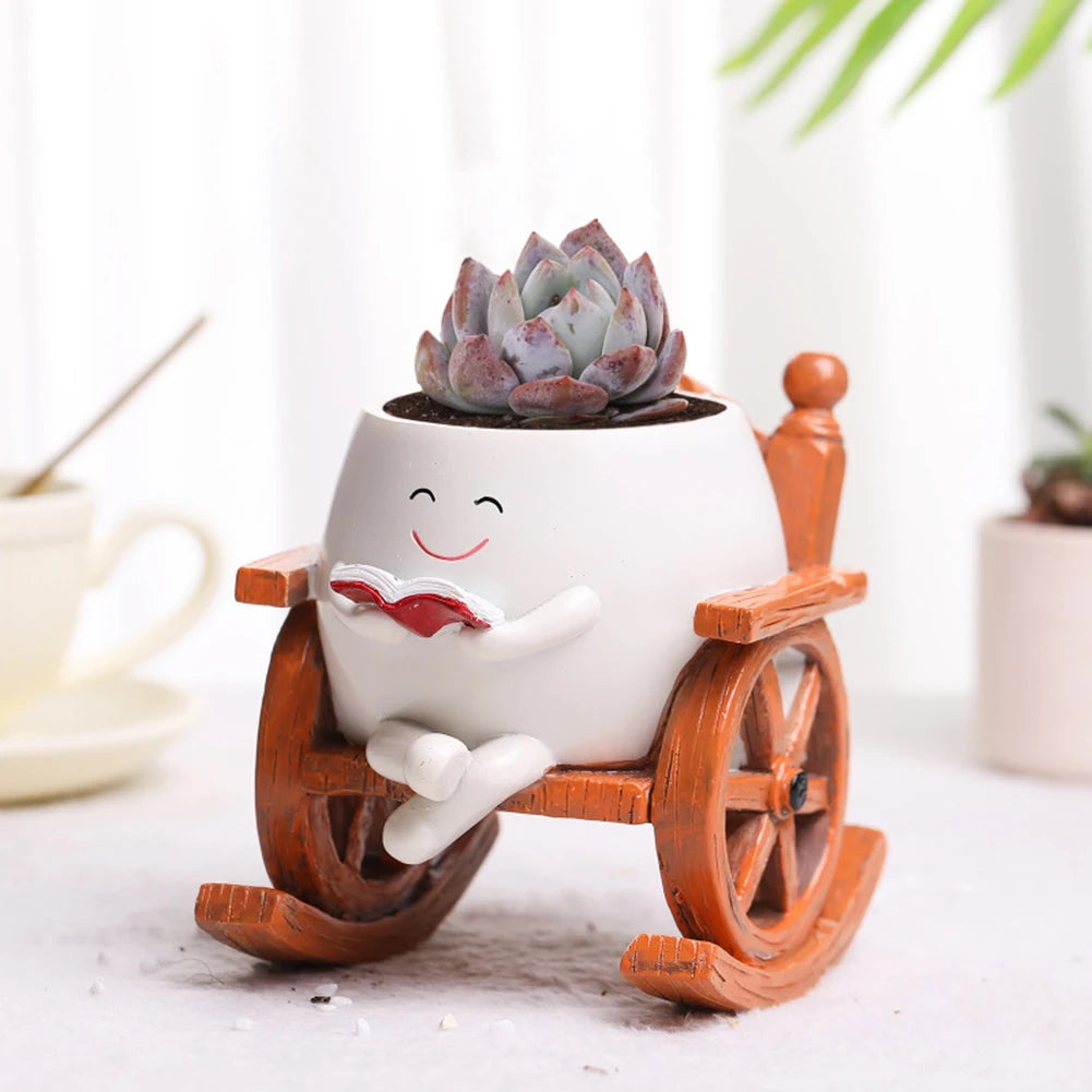 Face Plant Pots Decorative Flower Pot Chair Reading Succulent Smile