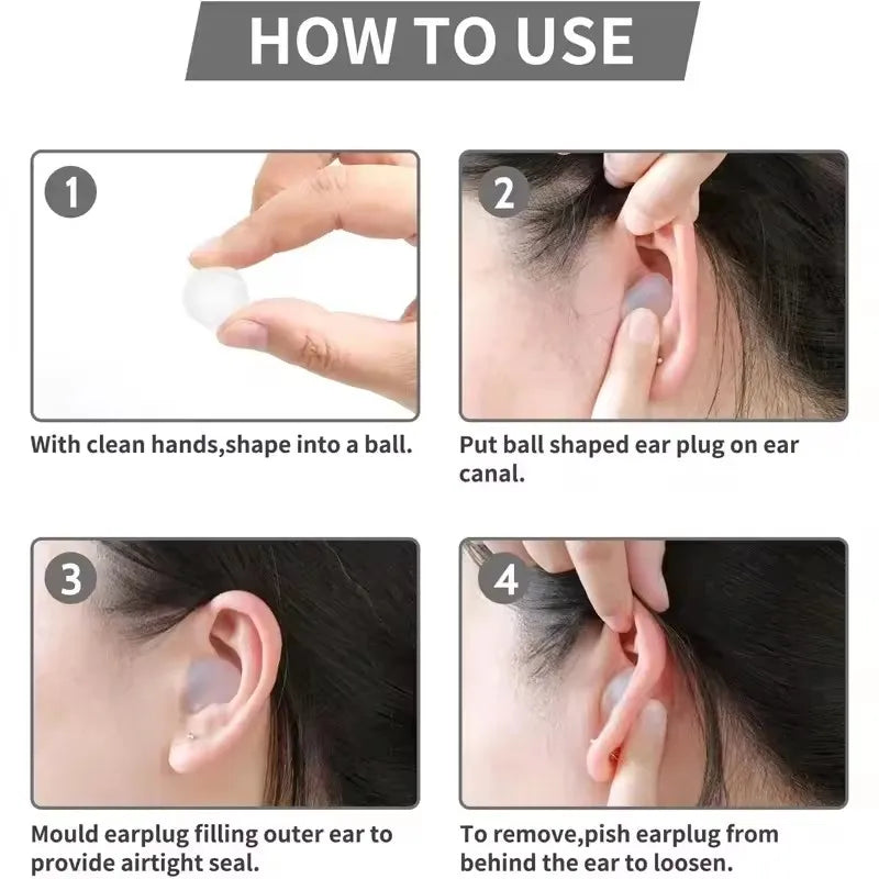 Reusable Silicone Ear Plugs Waterproof Soft Noise Cancelling Silent Gel Earplug For Sleeping Swimming Airplane Earbud Protection Zpaxo