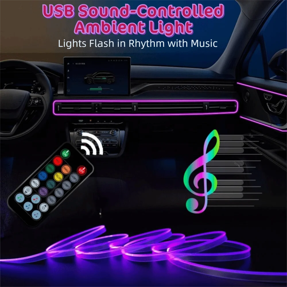 RGB Car Ambient Light Mult Modes Flexible Strip Interior Neon Voice Zpaxo