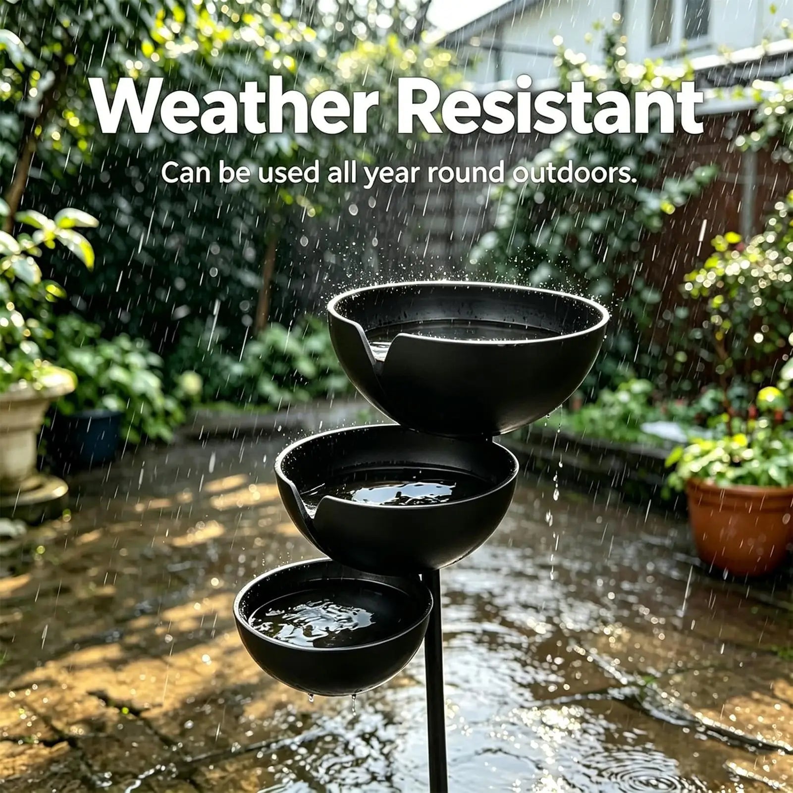 Rain Catcher Bird Bath 3-Tier Decorative Rustic Metal Rustproof Bee Watering Station Hydration Bowls for Outdoor Garden Yard Zpaxo