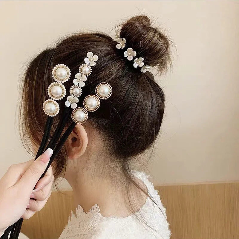 Magic Elegant Pearl Flower Bun Maker Lazy Hair Curlers Styling Accessories Hairpin Hair Braider Hairstyle Twist Hair Accessories Zpaxo