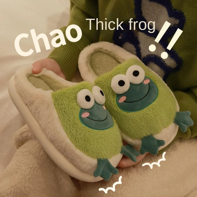 2022 Winter Slippers Women Men Home Floor Shoes Cute Frog Keep Warm Zpaxo