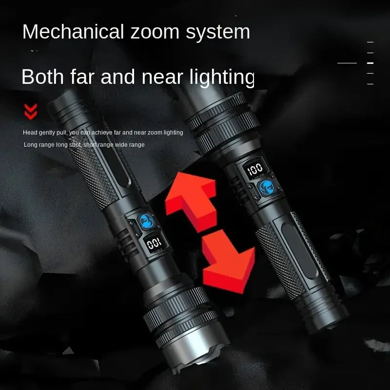 KDULIT LED Zoom Flashlight – Type-C Rechargeable, Digital Display
