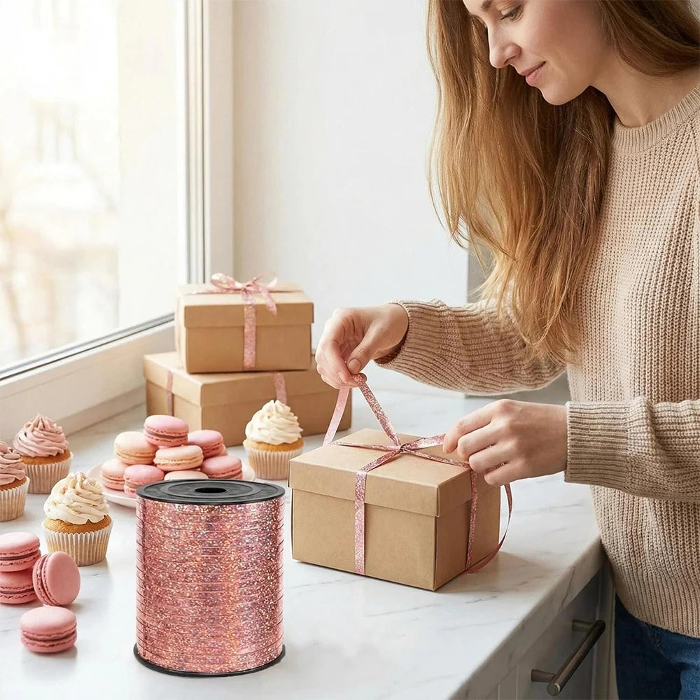 1 Roll 250 Yard Rose Gold Curling Ribbon Balloon String Crimped Shiny Metallic Roll for Gift Wrapping Birthday Wedding Party Zpaxo