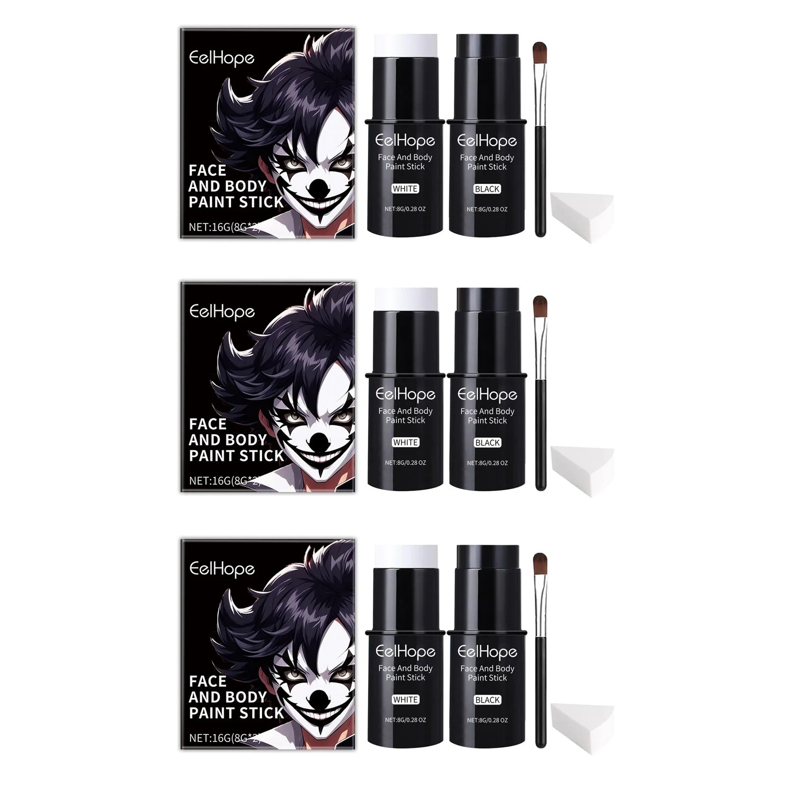Halloween Black & White Face Body Paint Kit – Clown Joker Makeup Face & Body Paint Kit Zpaxo 3sets boxes