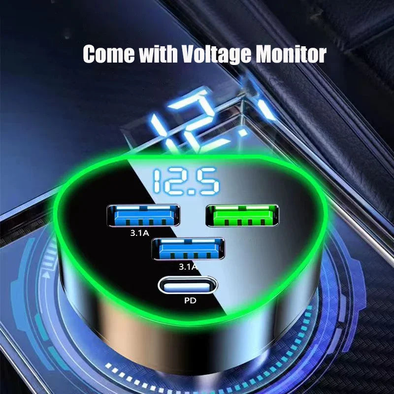 1 USB C Car Charger Adatper LED Voltage Monitor Fast Charge Iphone