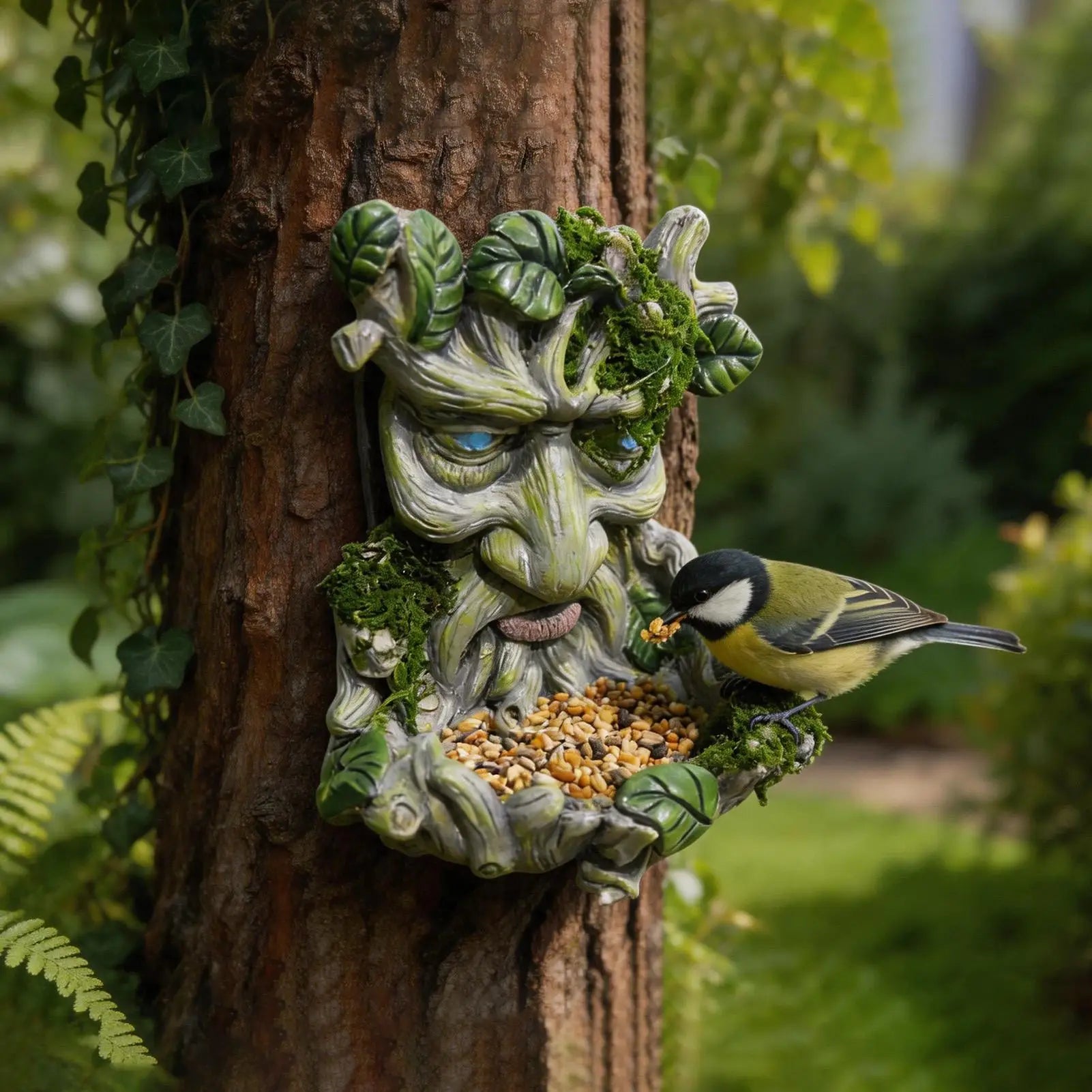Tree Face Bird Feeder 3D Resin Weather Resistant Decorations Outdoor