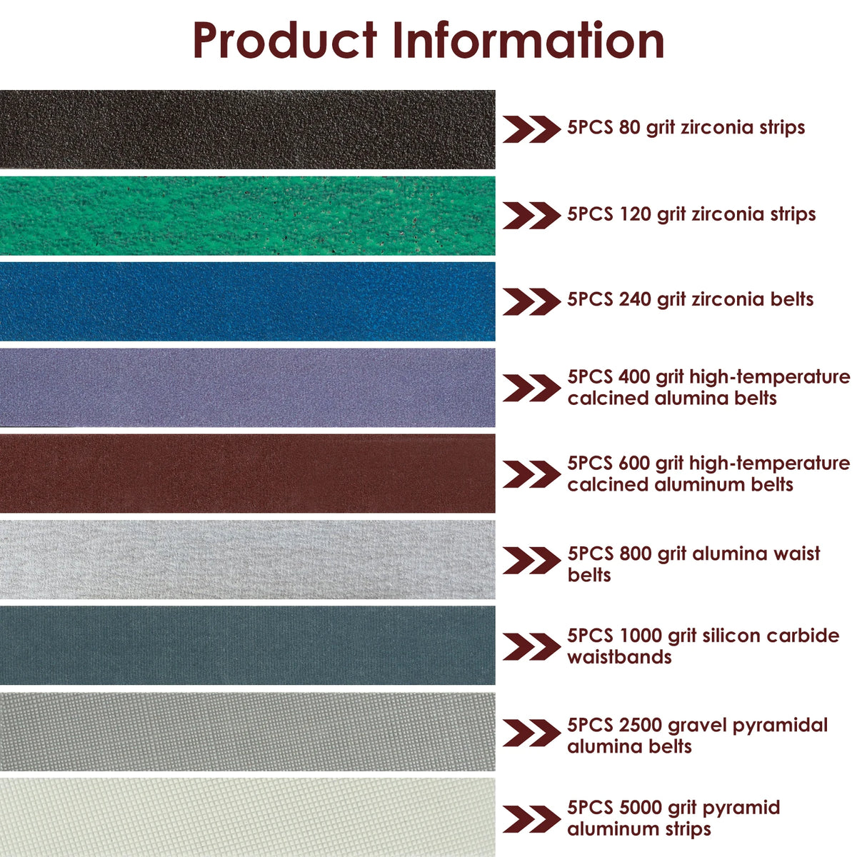 36/45Pcs Sanding Belts Set 80-5000 Grit Wear-Resistant Sharpening Belt Replacement Kit Durable Grinding Abrasive Belt Assorted Zpaxo 45pcs C-18in W-0.5in color