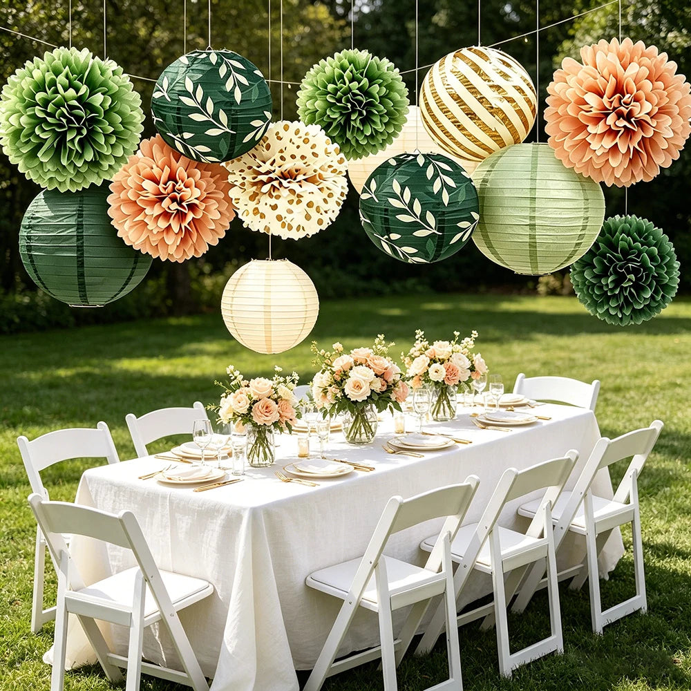 Sage Green Paper Lanterns Decorations Bridal Shower Wedding Birthday