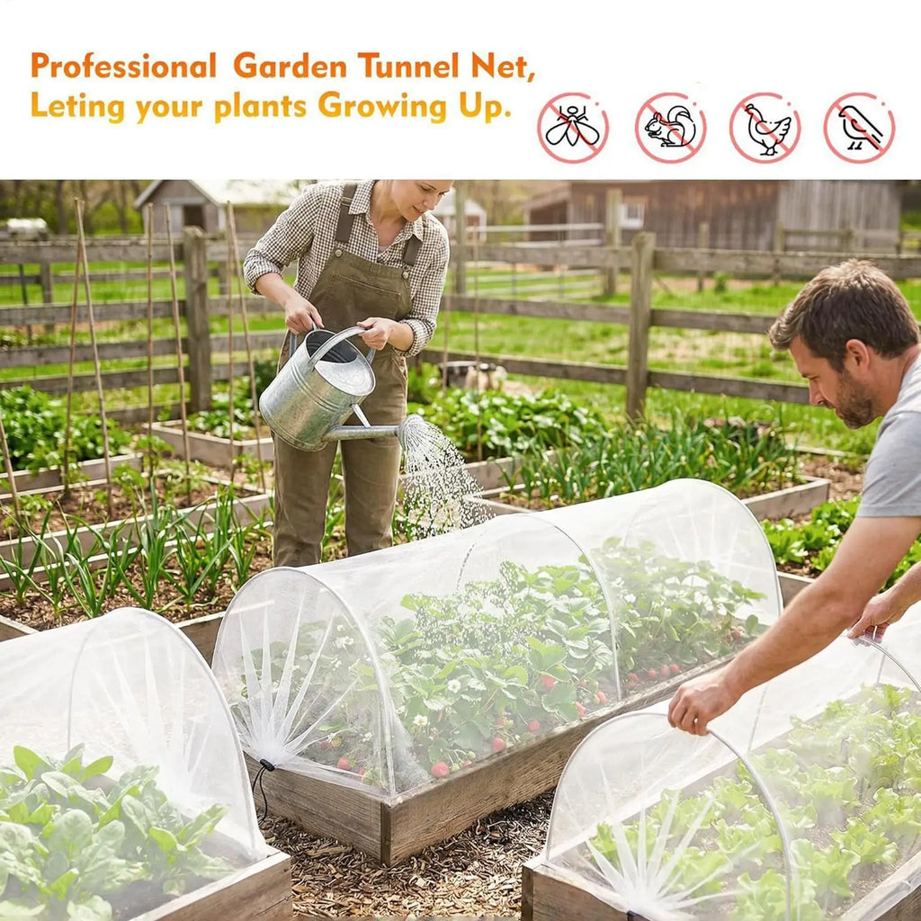 Pop-Up Garden Tunnel Net with Stakes – Plant Protection Mesh Garden Tunnel Net Zpaxo
