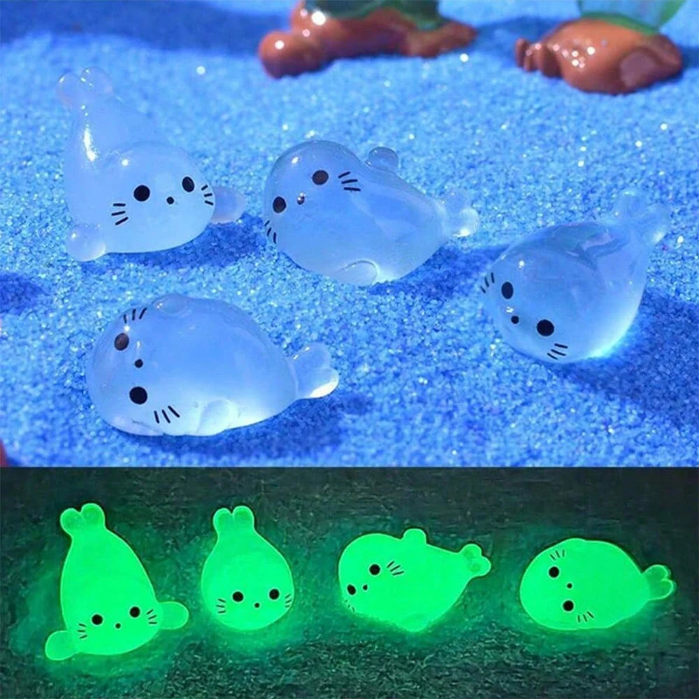 4/12/20Pcs Glow in The Dark Seal Resin Figurines Mini Luminous Seal Ocean Animal Miniature Ornaments Garden Aquarium Home Decor Zpaxo