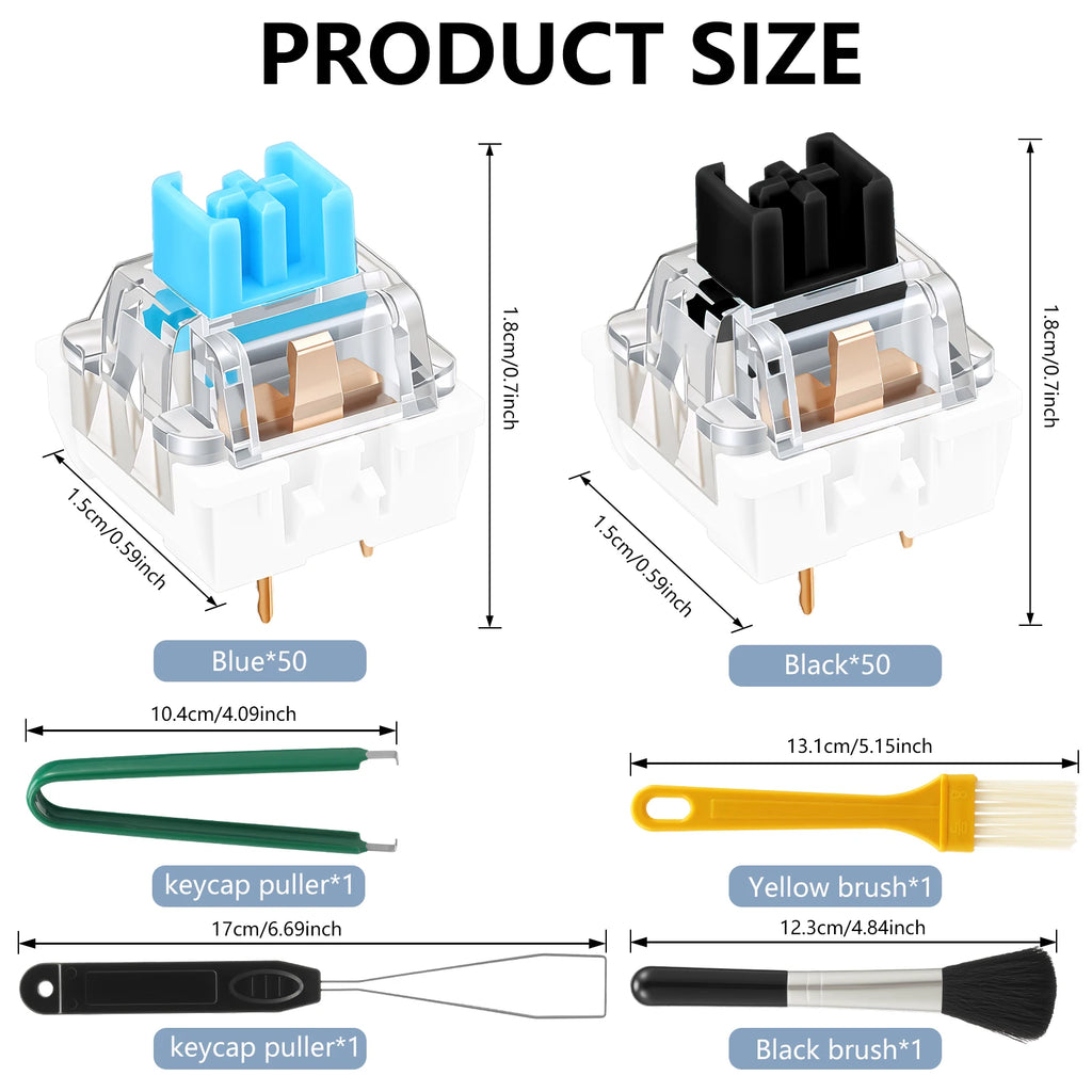 150/50Pcs Mechanical Keyboard Switches Set 3Pin Clickers Transparent Hot Swappable RGB Backlit with Puller Tools for Gaming Typ Zpaxo