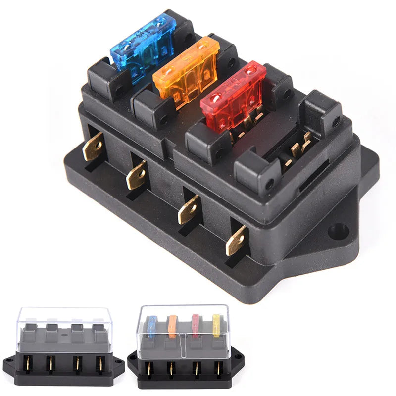 Car 4 Way Circuit Standard ATO Blade Fuse Box Block Holder 12V 24V+4