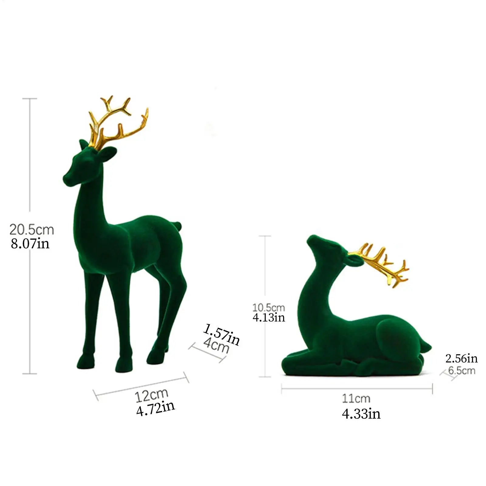 Reindeer Christmas Decor Flocking Deer Figures 2 Red Green Aesthetic