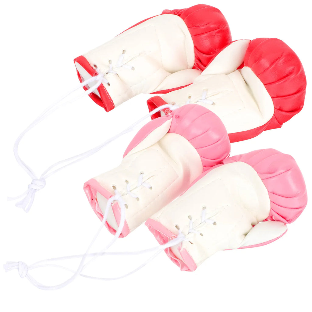2Pairs Mini Boxing Gloves Decorations Vibrant Red Pink Miniature