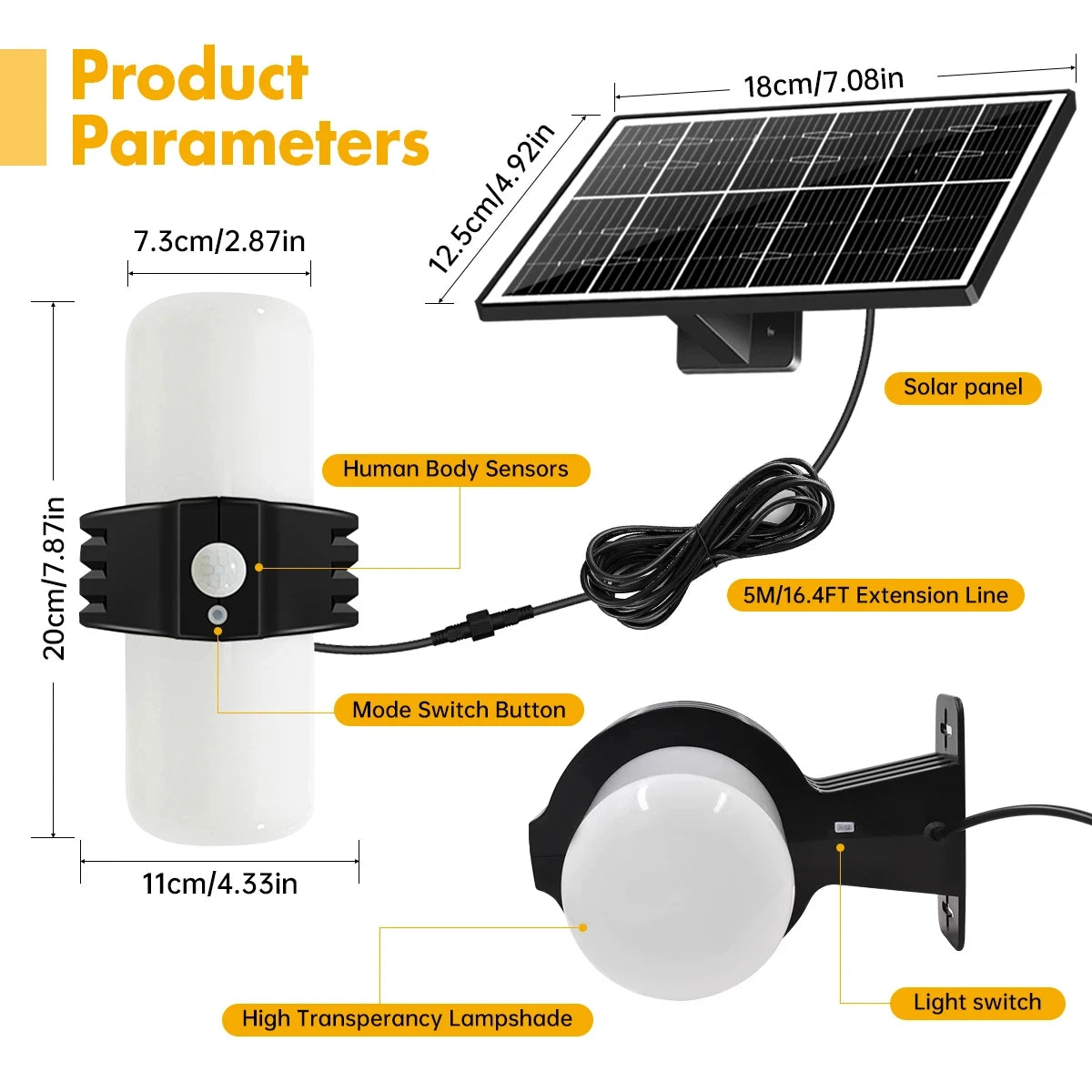 Outdoor Solar Lights Motion Sensor Fixtures Wall Mount LED 5M Cord Zpaxo