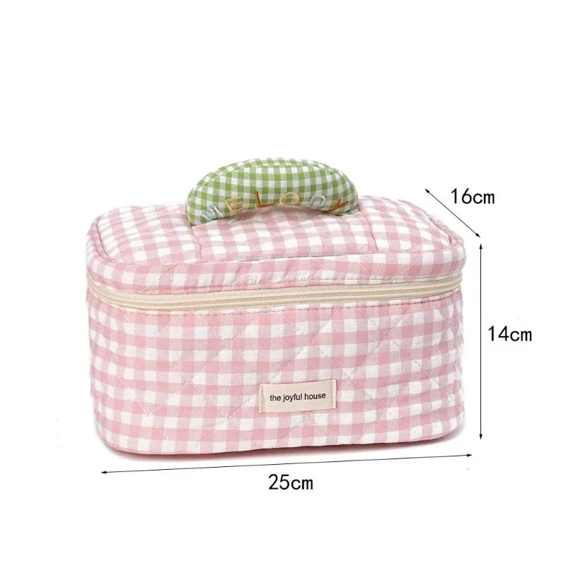 Korean Checkered Cotton Makeup Bag – Large Travel Cosmetic Pouch Travel Cosmetic Bag Zpaxo