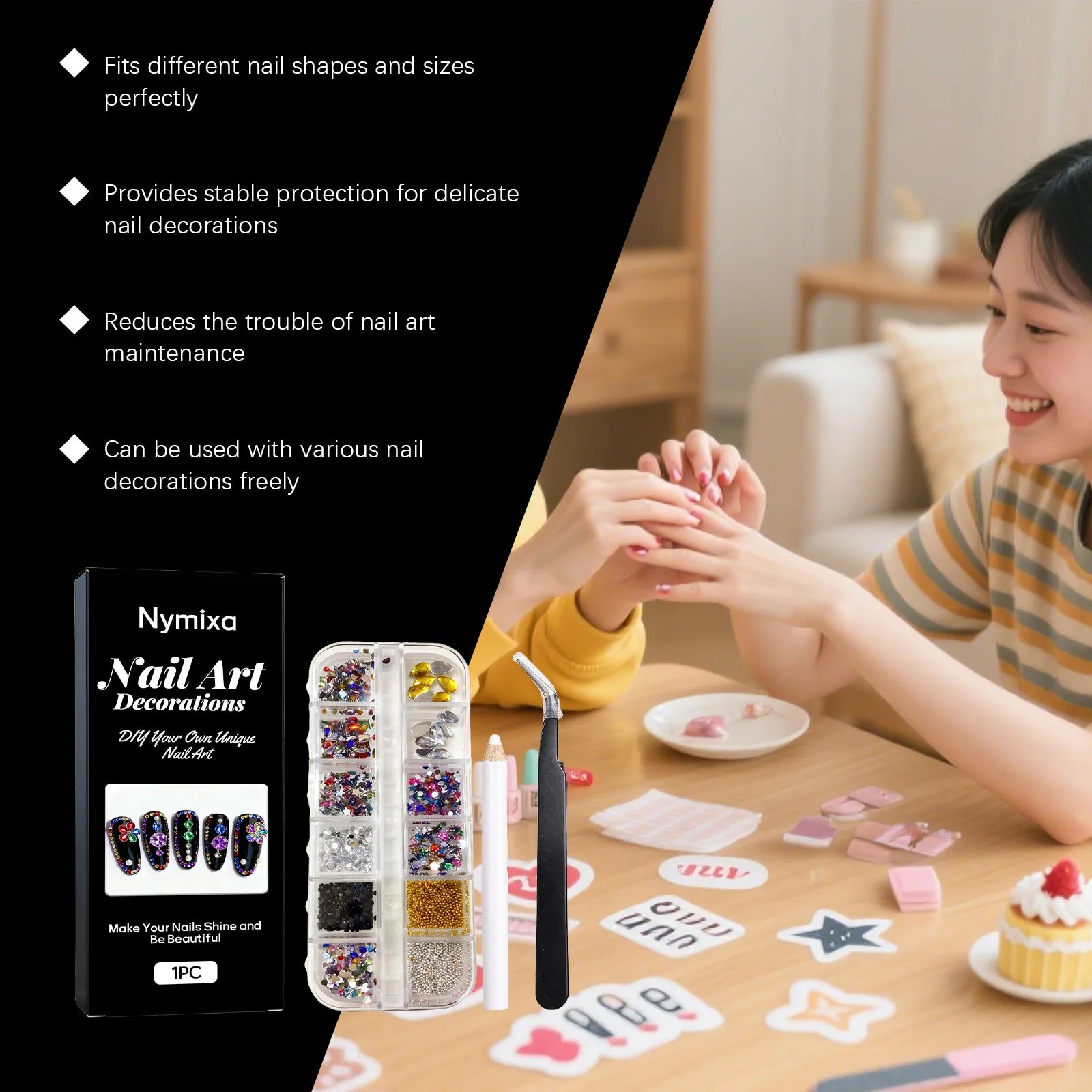 Nymixa 12-Grid Rhinestone & 12-Color DIY Nail Art Kit Nail Art Kit Zpaxo