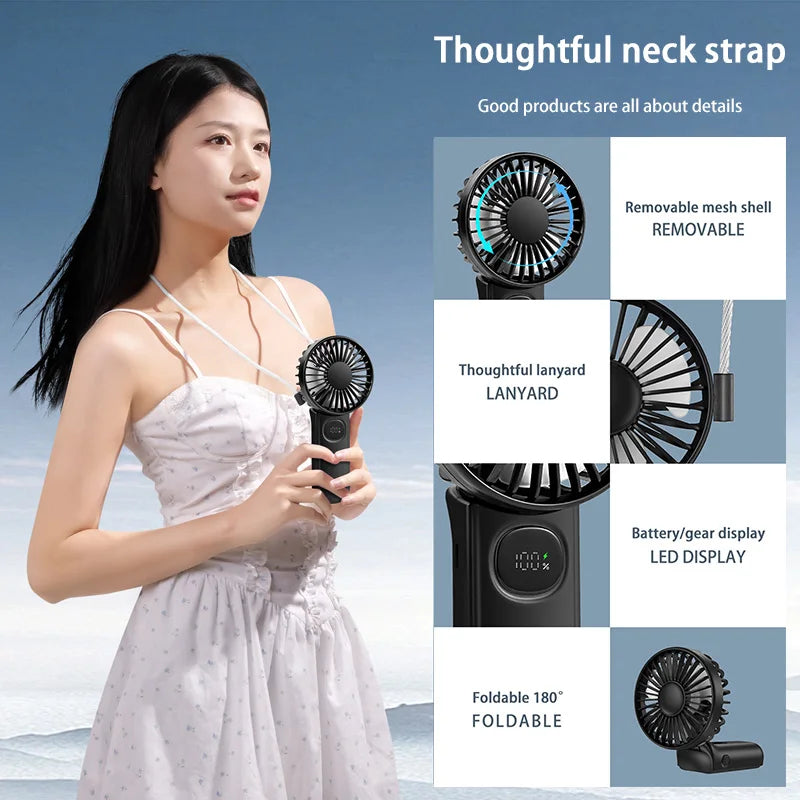 Handheld 1 Fan 5 Speed Adjustable Foldable Portable LED Display