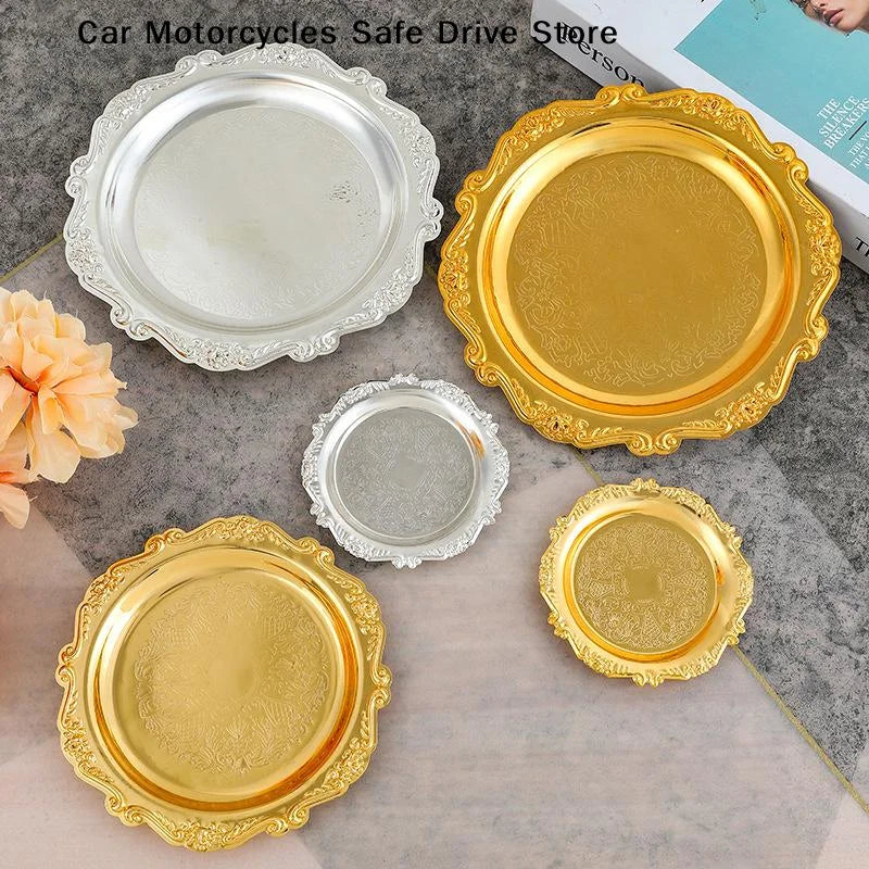 CMRetro Luxury Stainless Steel Plates Cake Dessert Tray Tea Snack