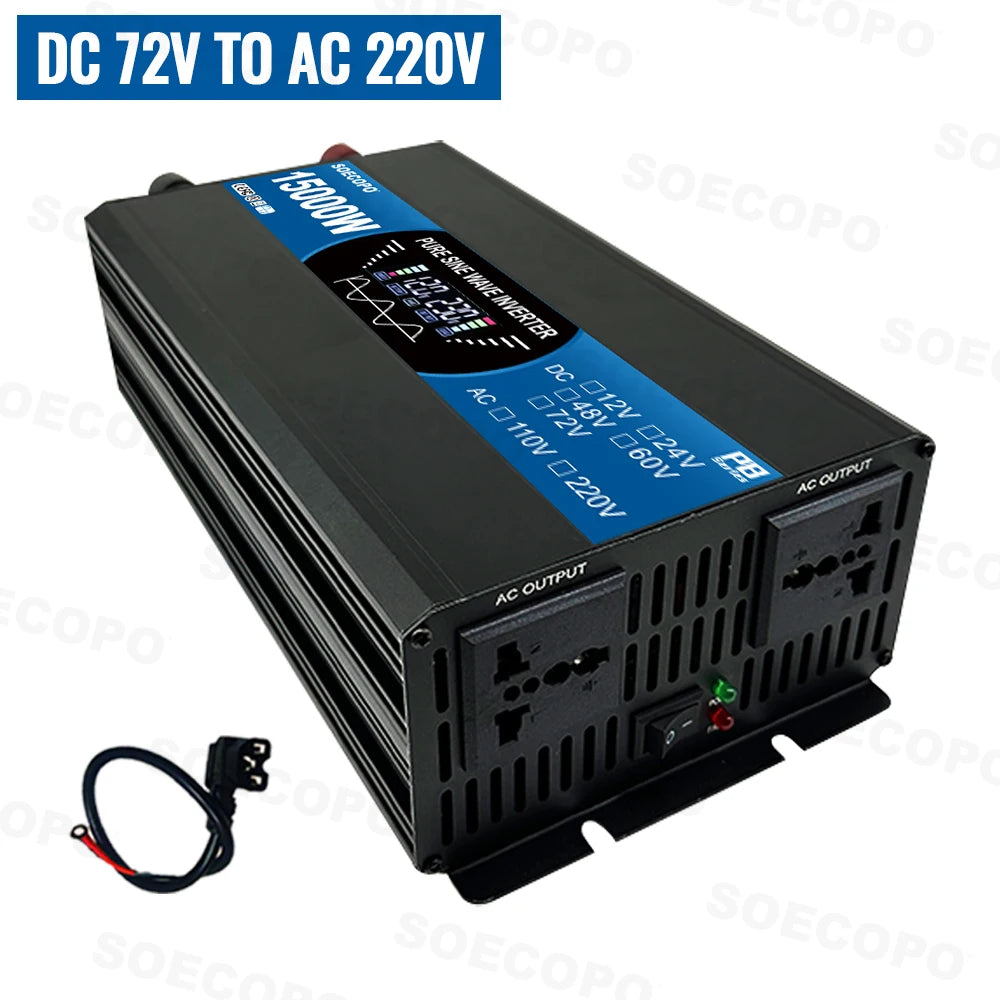 Pure Sine Wave Inverter 15000W 2 Sockets 12V 220V Solar Current DC 12