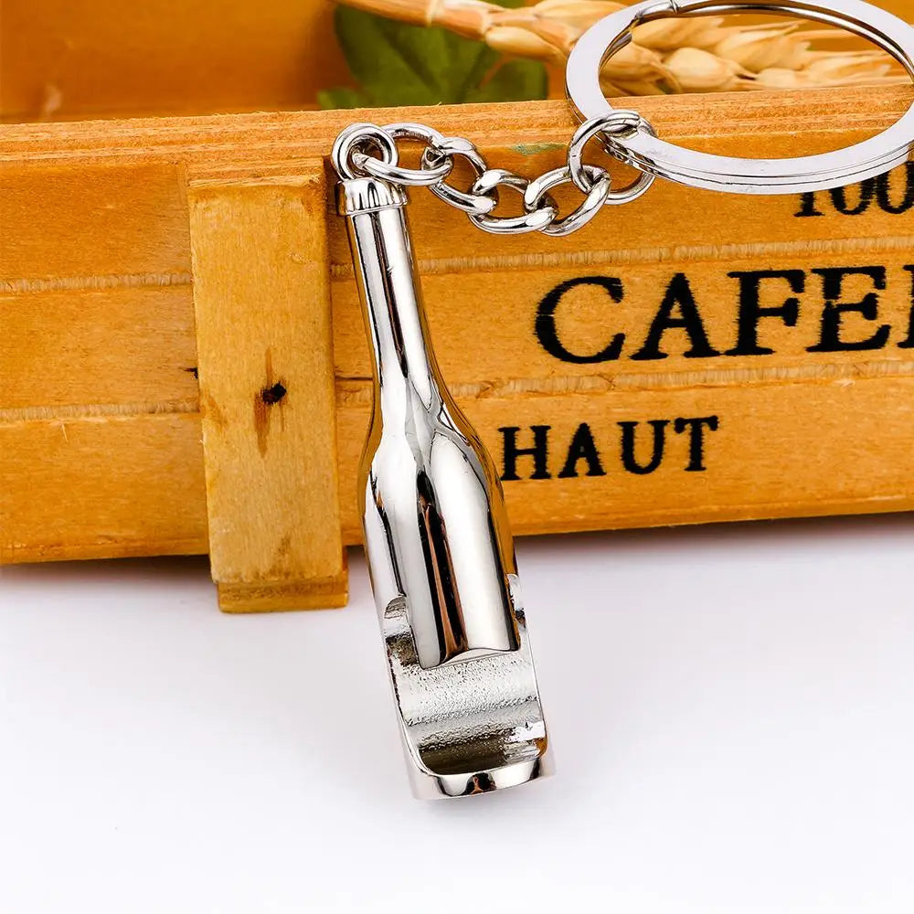 Outdoor Zinc Alloy Beer Key Ring Wine Bottle Shaped Opener Key Chain Zpaxo