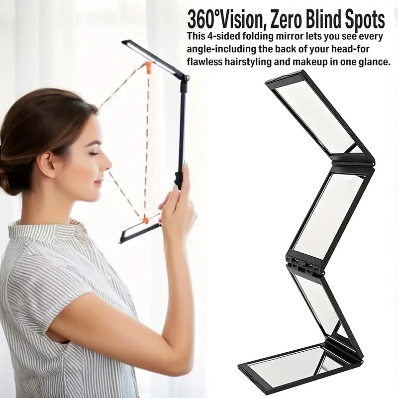 1PC Portable Folding Mirror: 360° 4-Sided Handheld, Multi-Functional for Haircut & Travel - Compact Lightweight Design Zpaxo