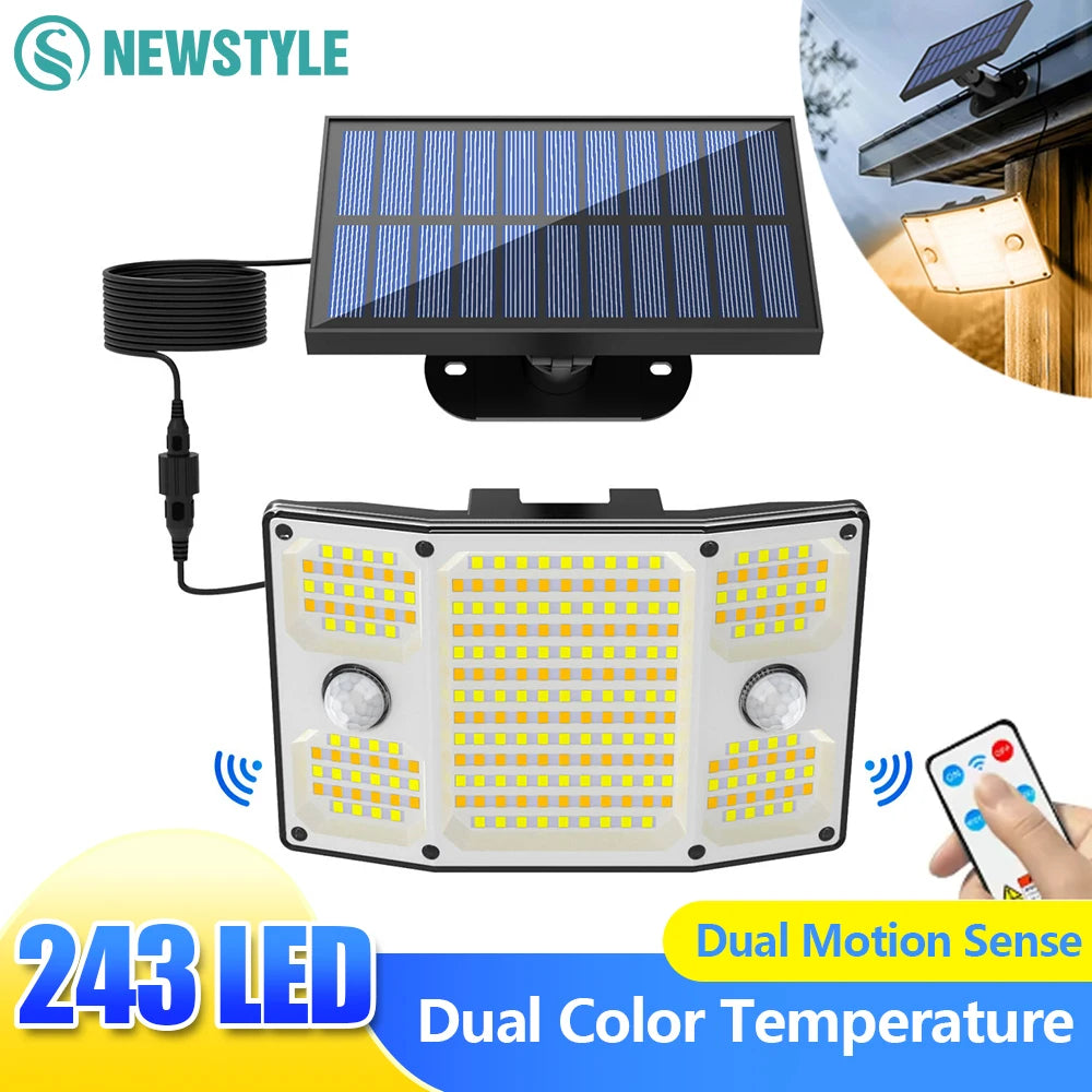 254/243LED Outdoor Solar Lights Garden Solar Powered Security Light Flood Light Motion Sensor 3 Mode Waterproof Garden Shed Yard Zpaxo