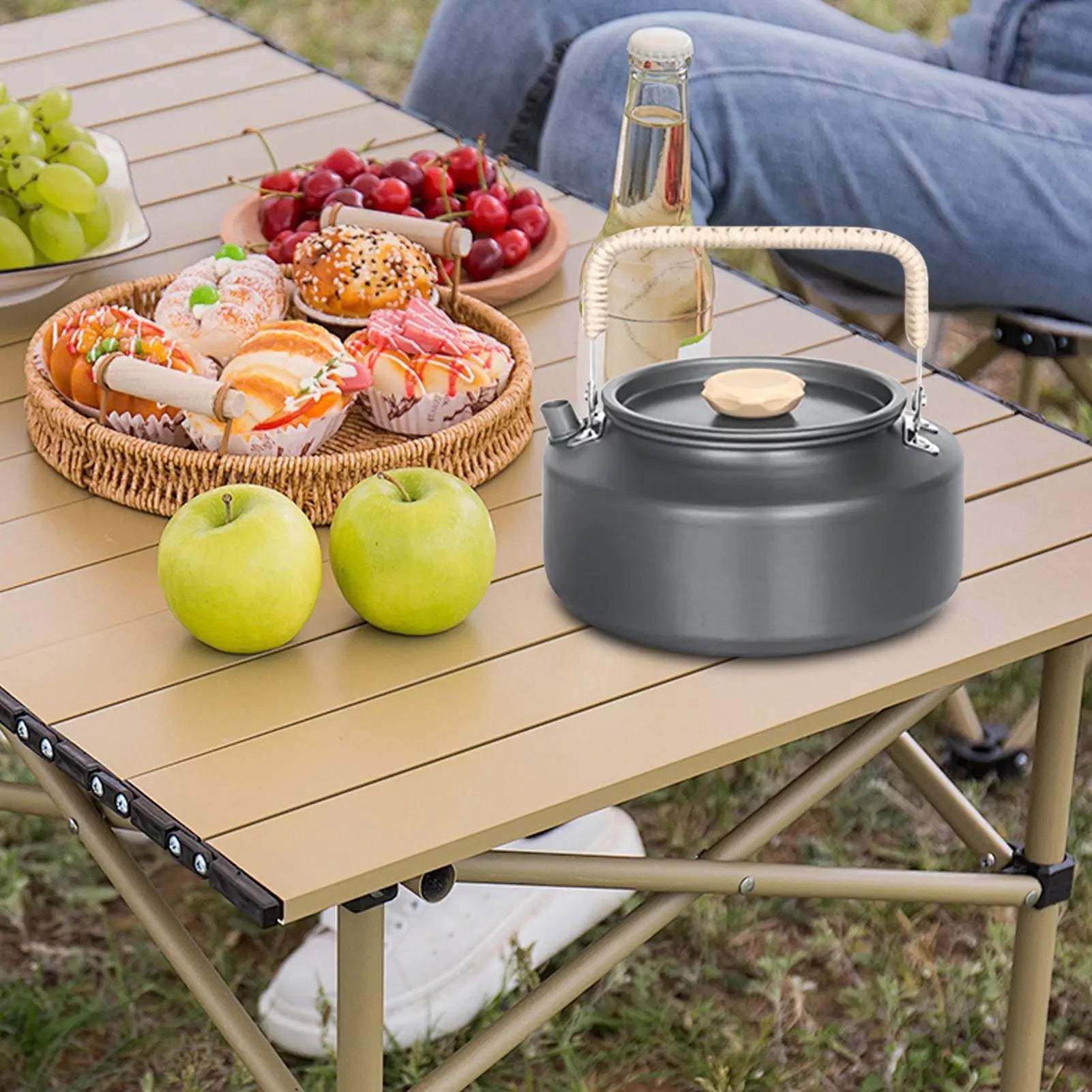 Portable Camping Kettle Ergonomic Metal Lightweight Tea Pot Silicone