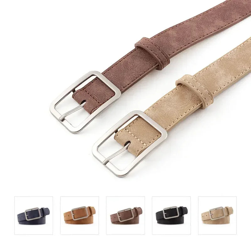 Fashion Square Pin Buckles Belts Women Silver Buckle Leather Jeans