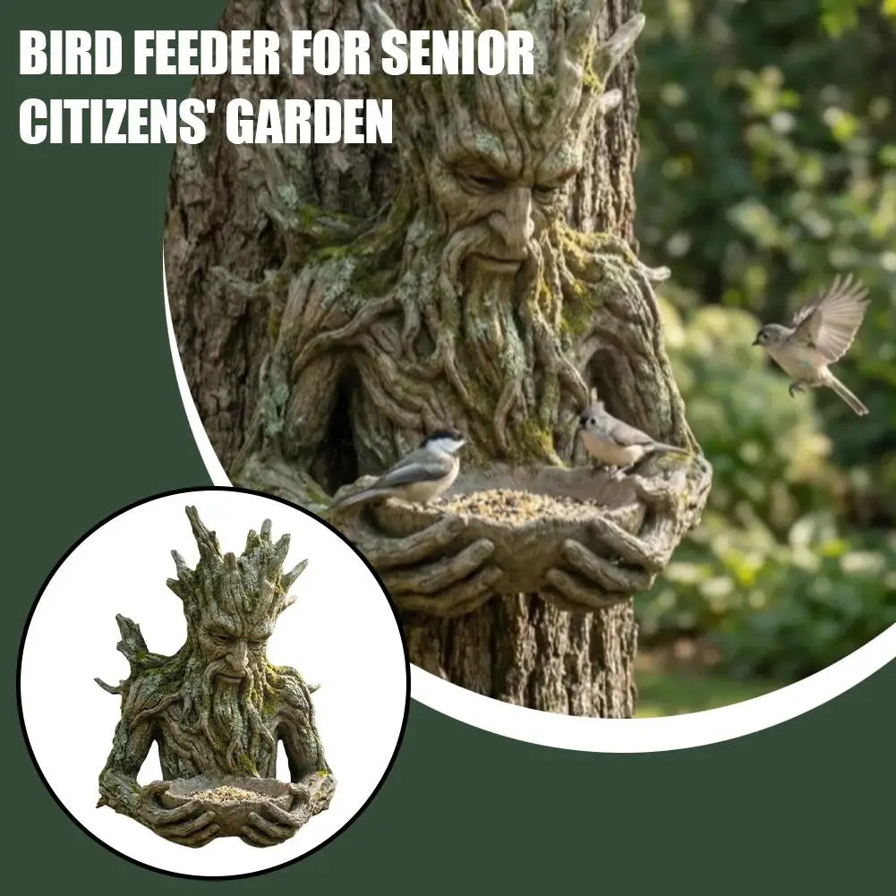 Tree Bird Feeding Sculpture Tree Faces Outdoor Tree Bird Feeder Garden Statue Outdoor Hanging Feeding Station Backyard Art Decor Zpaxo