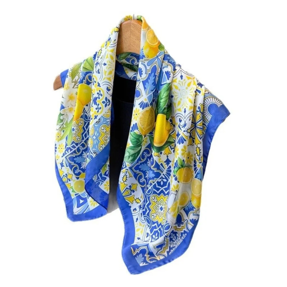 Fashion Printed Imitation Silk Scarf Square Lightweight Neckerchief Soft Headscarf Beach Travel Zpaxo