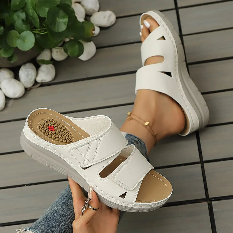 Women's Hollow Out Vintage Comfortable Fish Mouth Open Toe Wedge Heel Zpaxo Beige 36