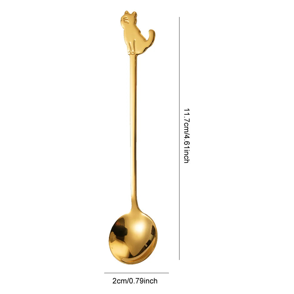 5- Stainless Steel Coffee Spoon Cute Cat Shape Teaspoon Dessert Snack