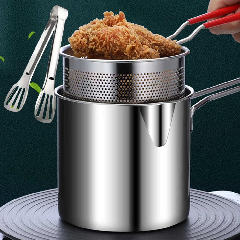 1200ML Chicken Fried Pot with Strainer Basket Mesh Frying Pasta Pan 304 Stainless Steel for French Fries Chicken Fry Zpaxo
