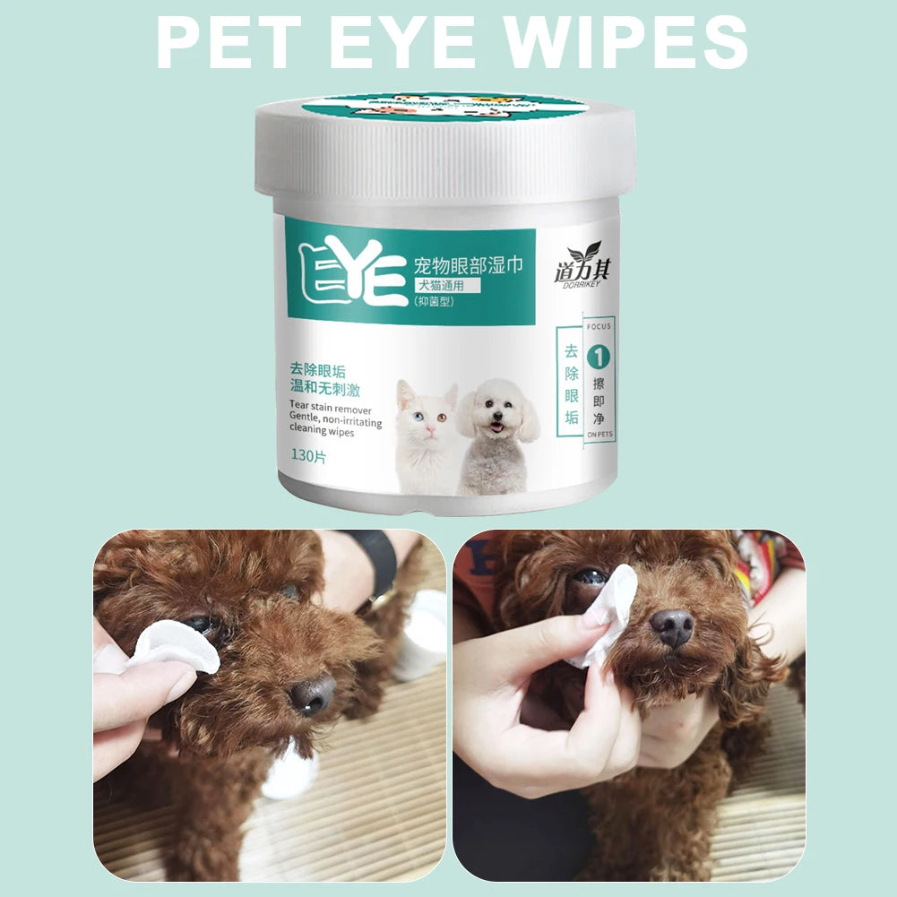 130 Count Dog Eye Wipes Eye Wash Pads All-Natural Cat Dog Eye Cleaner Aloe Vera Pet Wipes Removes Dirt Discharge for Dogs Cats Zpaxo