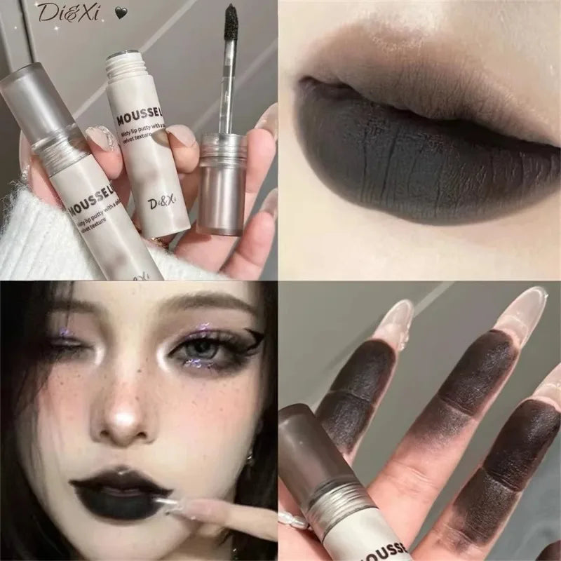 Matte Black Lipstick Waterproof Mousse Lip Mud Nude Brown Gothic