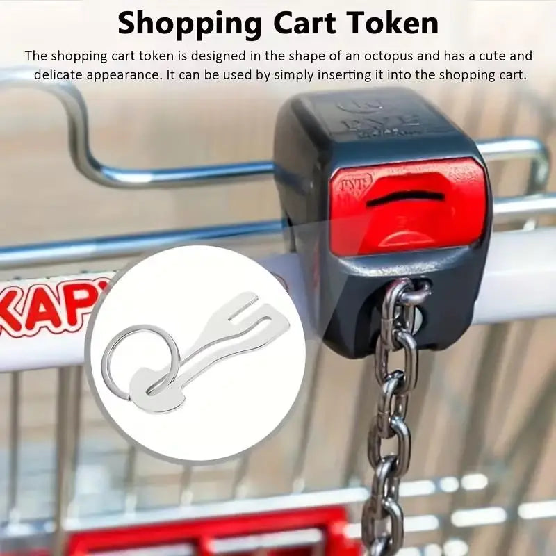 2pcs Reusable Shopping Cart Token – Stainless Steel Lock Chain, Detachable Key Ring for Carts Zpaxo