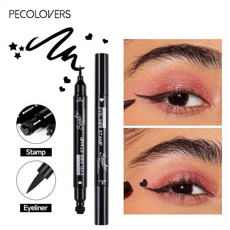 2 In 1 Black Liquid Eyeliner Double-head Moon Stamp Eye Liner Pencil Quick Dry Non-Smudge Long-lasting Easy to Use Eye Makeup Zpaxo