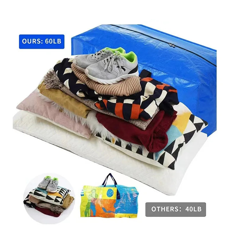 95L Large Capacity Foldable Storage Moving Bag Bluezip-up Hand Woven Packaging Bag Customizable Oval Shape Home Goods Zpaxo