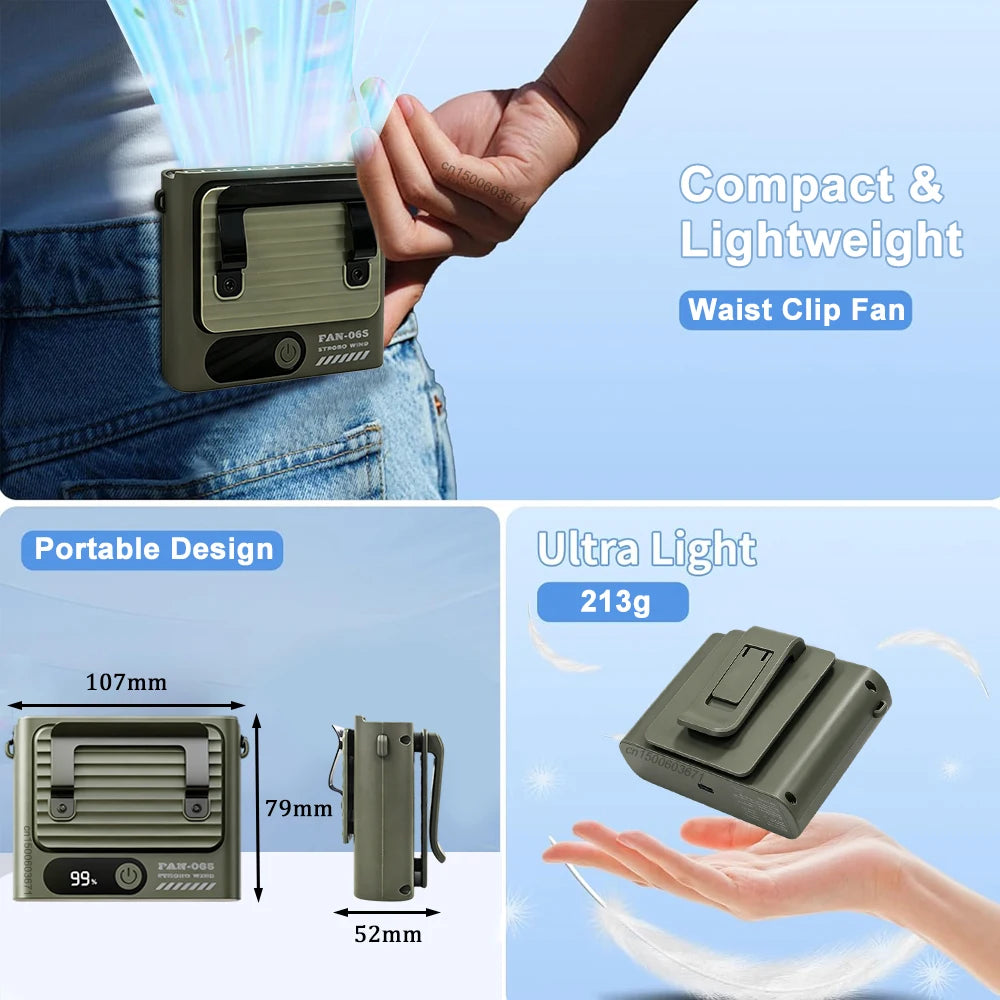 Portable Waist Fan Belt Clip Metal Rechargeable Neck Hanging Outdoor