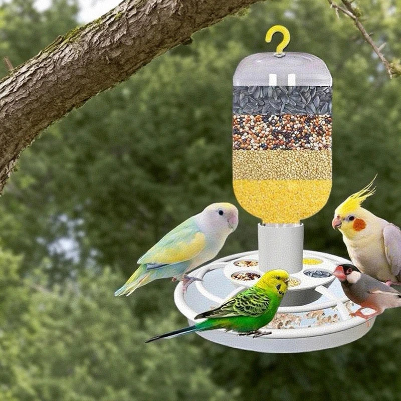 Automatic Bird Feeder Anti-scatter Parrot Food Dispenser Cage Hanging